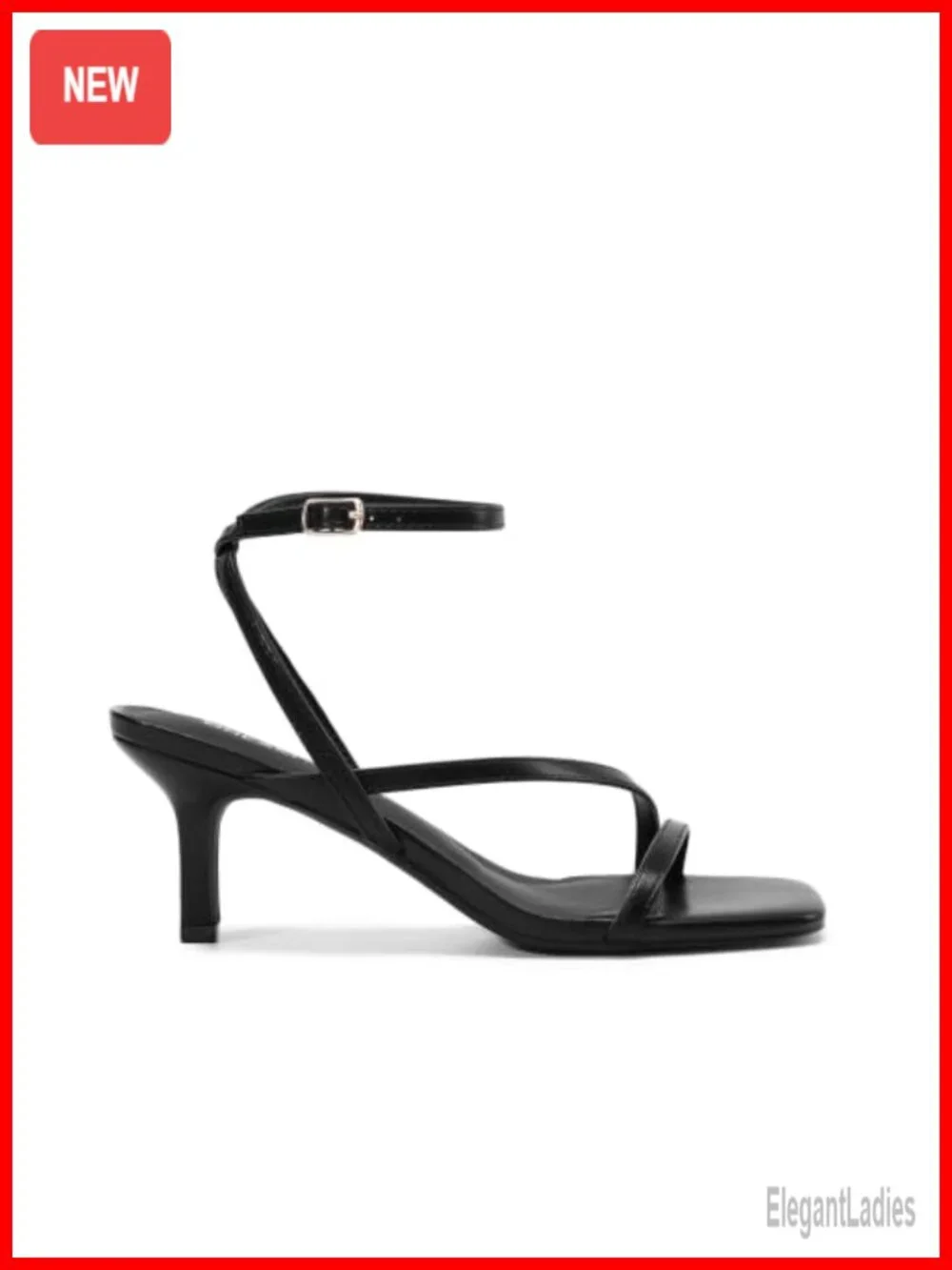 Women's Low Kitten Heels Strappy Square Toe Stiletto Sandals